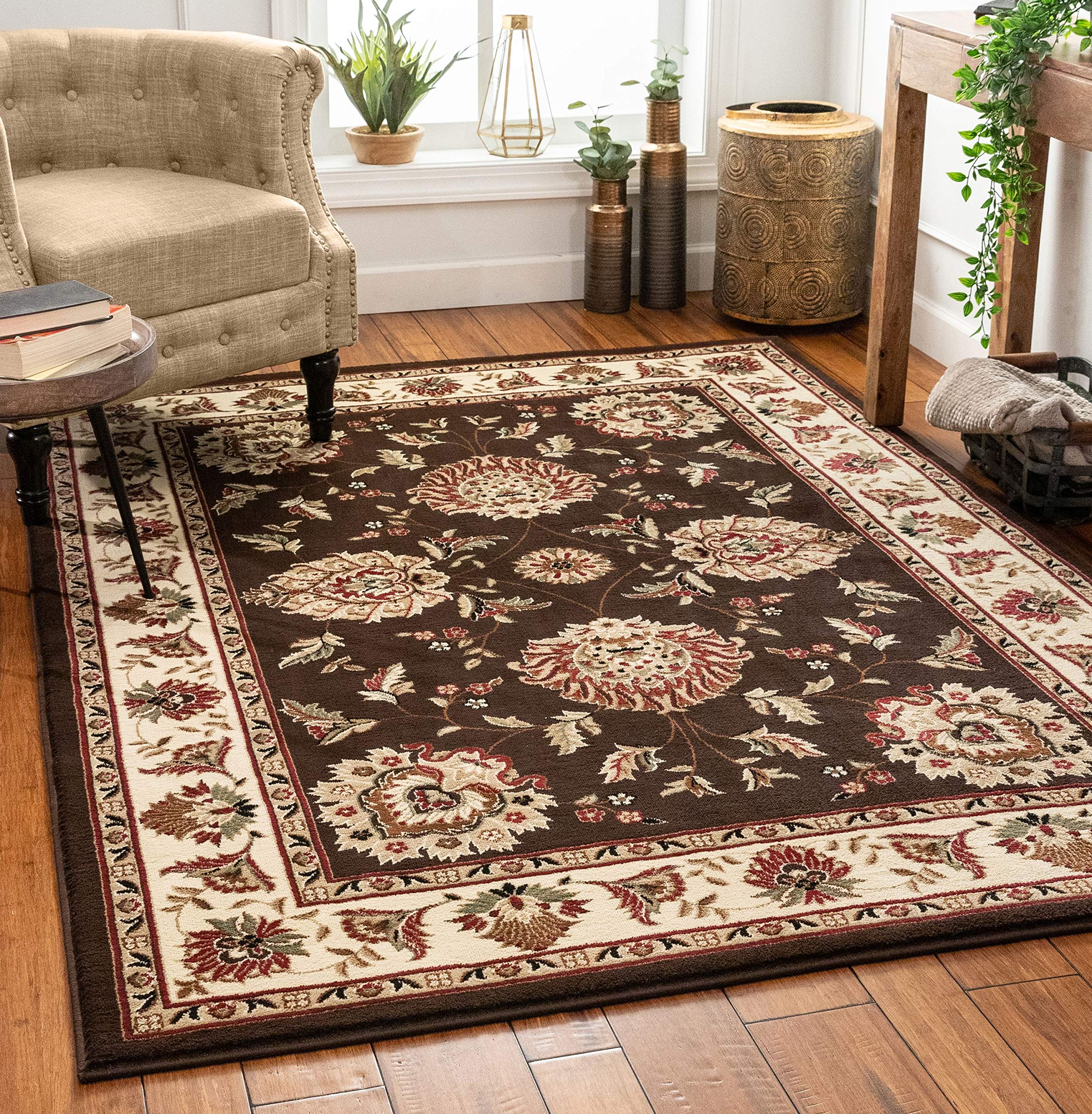 Well Woven Sultan Sarouk Brown Oriental 9x13 (9'3'' x 12'6'') Area Rug Floral Formal Traditional Area Rug Easy Clean Stain Fade Resistant Shed Free Classic Thick Soft Plush Rug Image