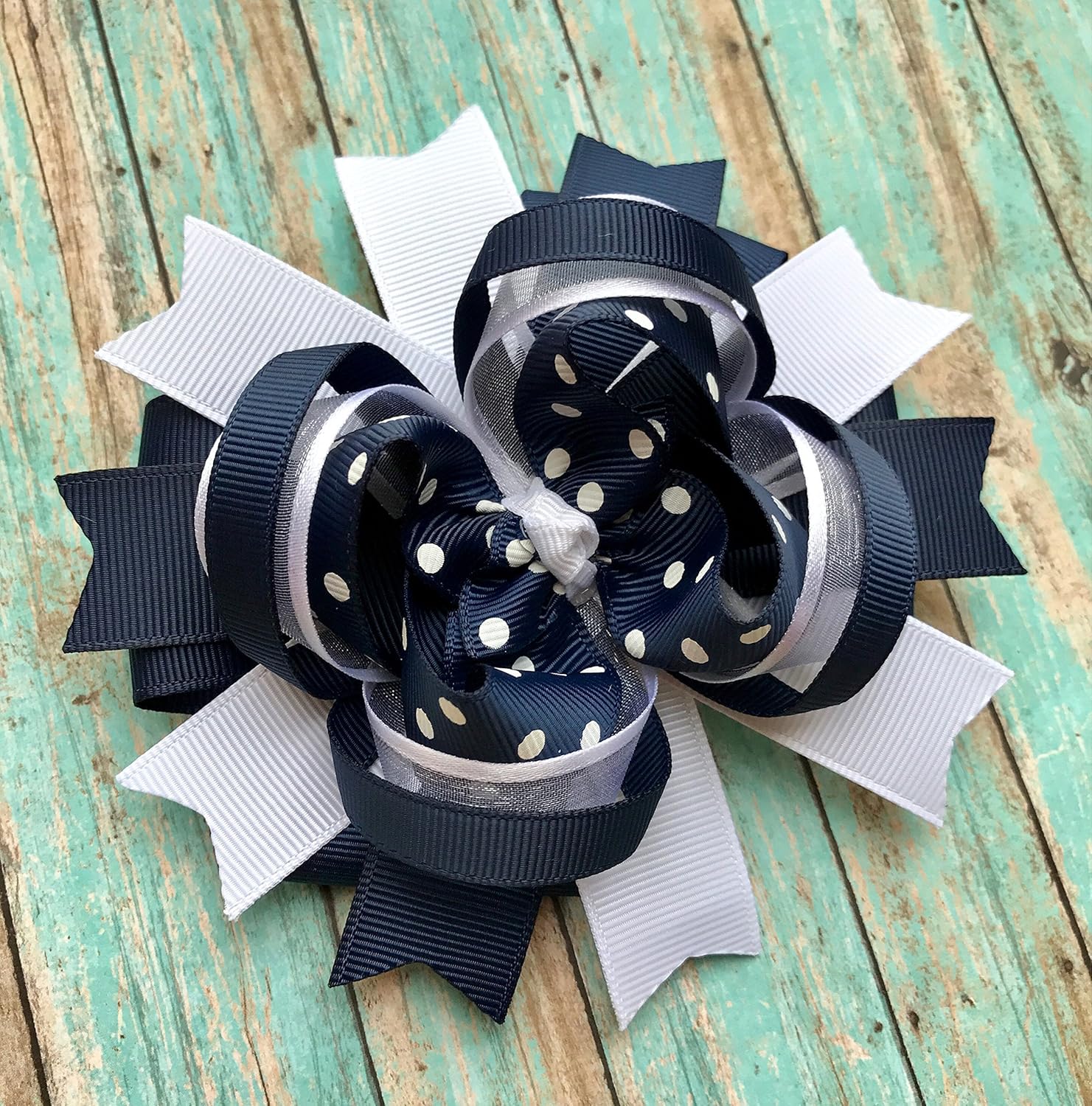 Amazon Com Navy And White School Uniform Hair Bow Handmade
