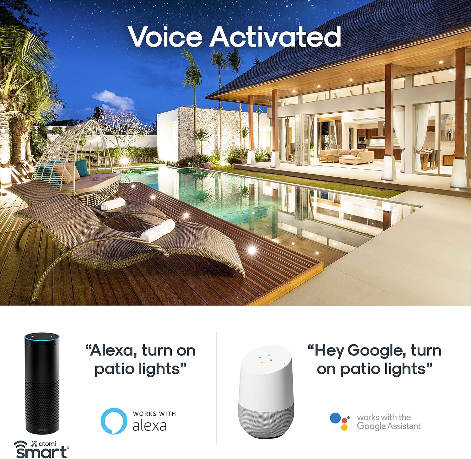 Atomi Smart Outdoor Plug WiFi works with Droid iOS control from any phone, great for holiday lights and lawn accessories - - 