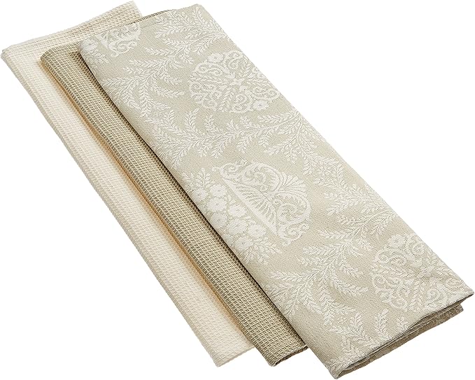 Mahogany Set of 3 JacquardWeave Cotton Kitchen Towels
