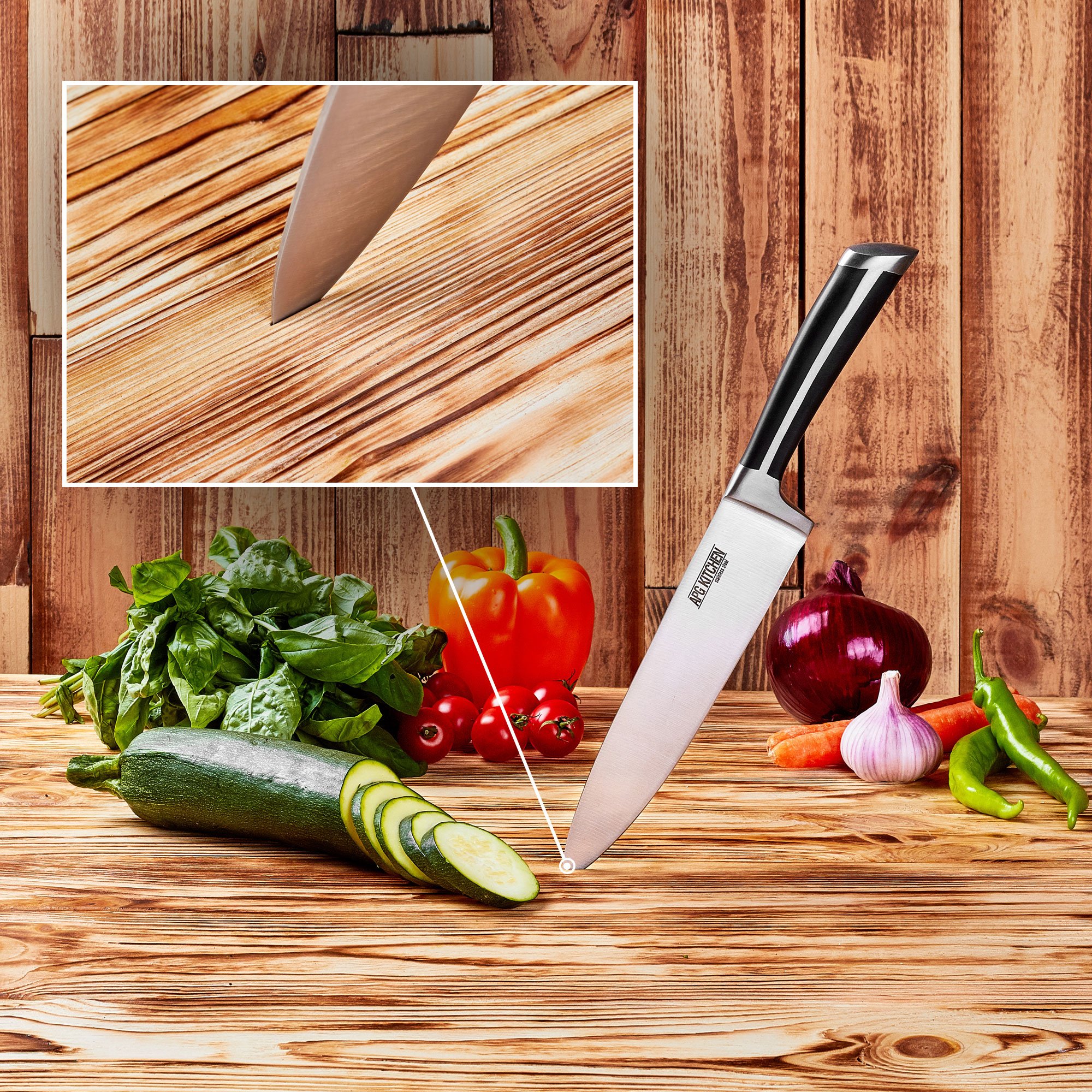8" Chef Knife by APG Kitchen Best 8inch Razor Sharp Chef's Knife with Ergonomic