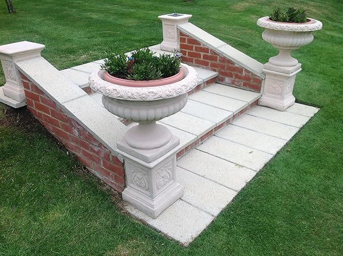 Pair of Stone Victorian Urn, planters With Classic Plinths garden