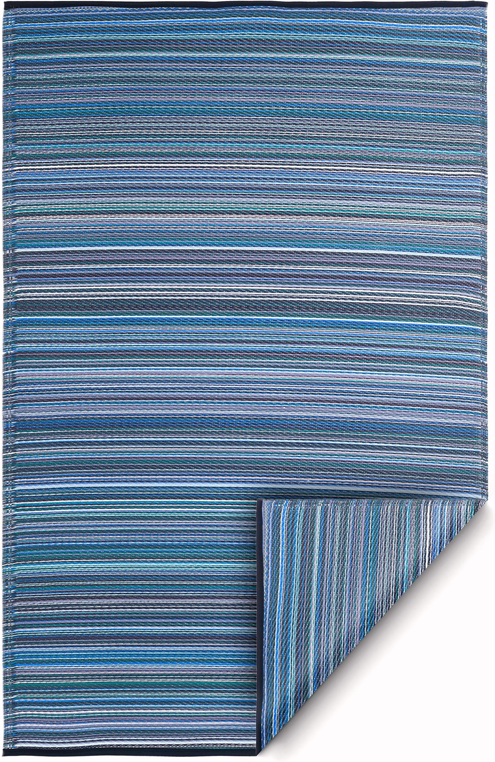 FAB HAB Outdoor Rug - Waterproof, Fade Resistant, Reversible - Premium Recycled Plastic - Striped - Garden, Deck, Patio, Hall, Balcony, Porch, Laundry Room - Cancun - Indigo - 120 x 180 cm