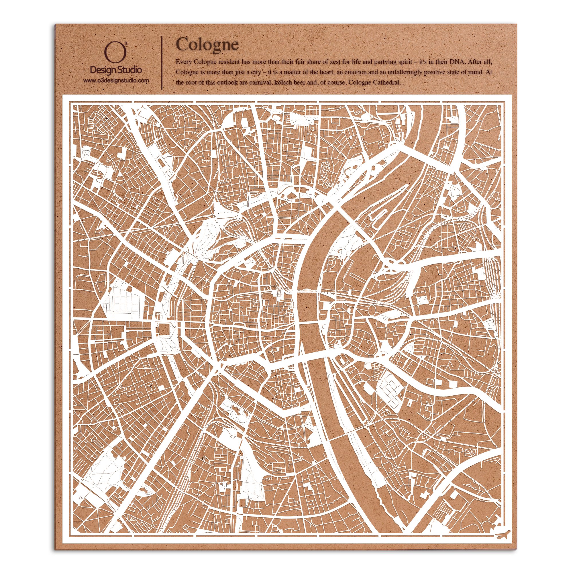 Cologne Paper Cut Map by O3 Design Studio White 30x30 cm Paper Art — image 1