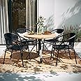EMMA + OLIVER 4 Pack Black Rattan Indoor-Outdoor Restaurant Stack Chair with Curved Back