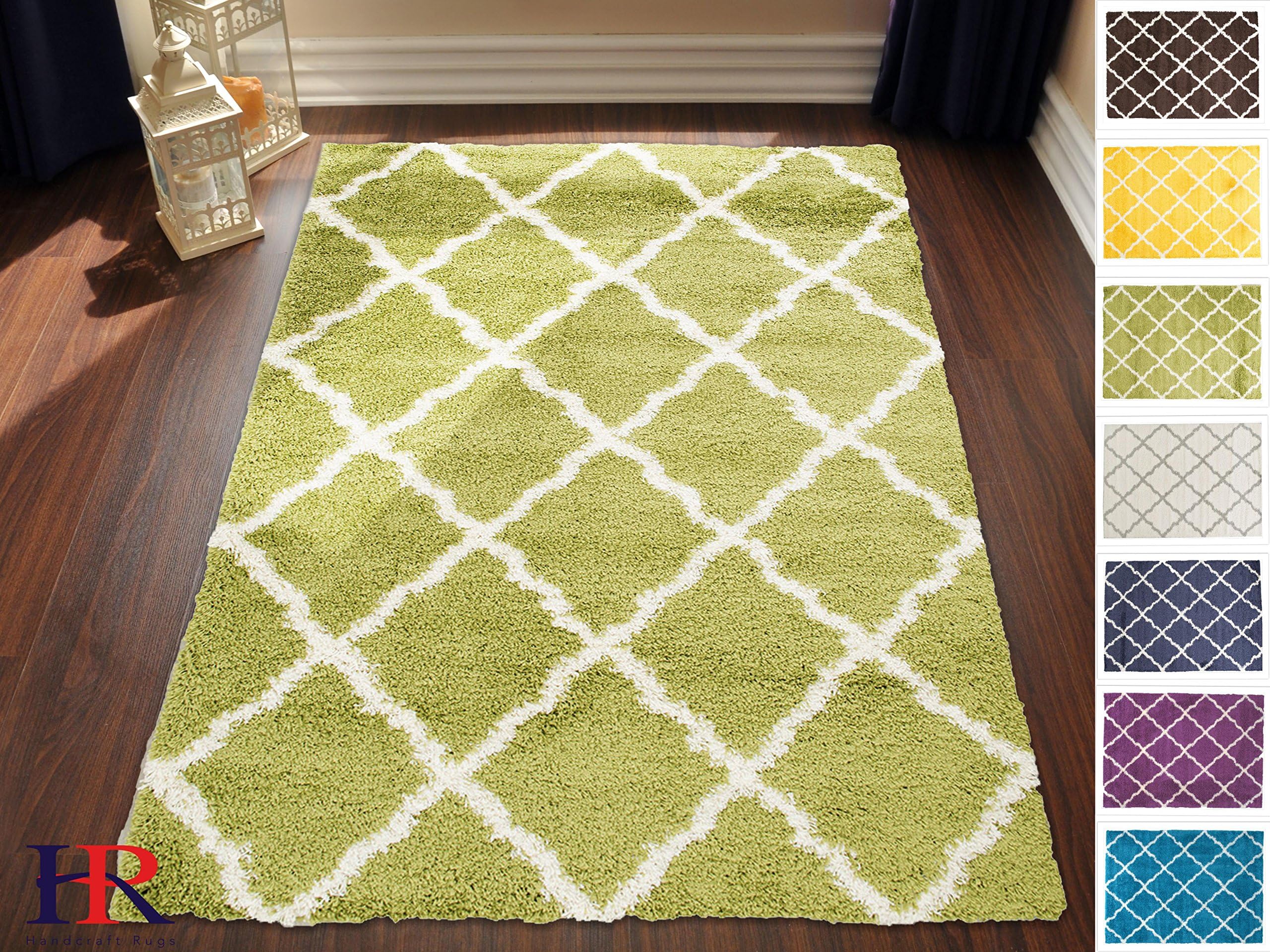 Handcraft Rugs - Shaggy Rug Moroccan Trellis Moss Green Pistachio/White Soft and Plush Shed Free Shag Area Rug (Approximately 5 ft. by 7 ft.)