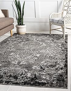Unique Loom Outdoor Botanical Collection Vintage Floral Transitional Indoor and Outdoor Flatweave Light Gray Area Rug (5' 0 x 8' 0)