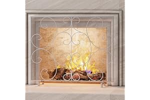Kingson Single Panel Decorative Fireplace Screen Stand Alone Cover Handcrafted Durable Metal Mesh, Heat-Resistant Free Standing Fire Spark Guard Mesh 37.8" L x 8.8" W x 30.7" H Pewter