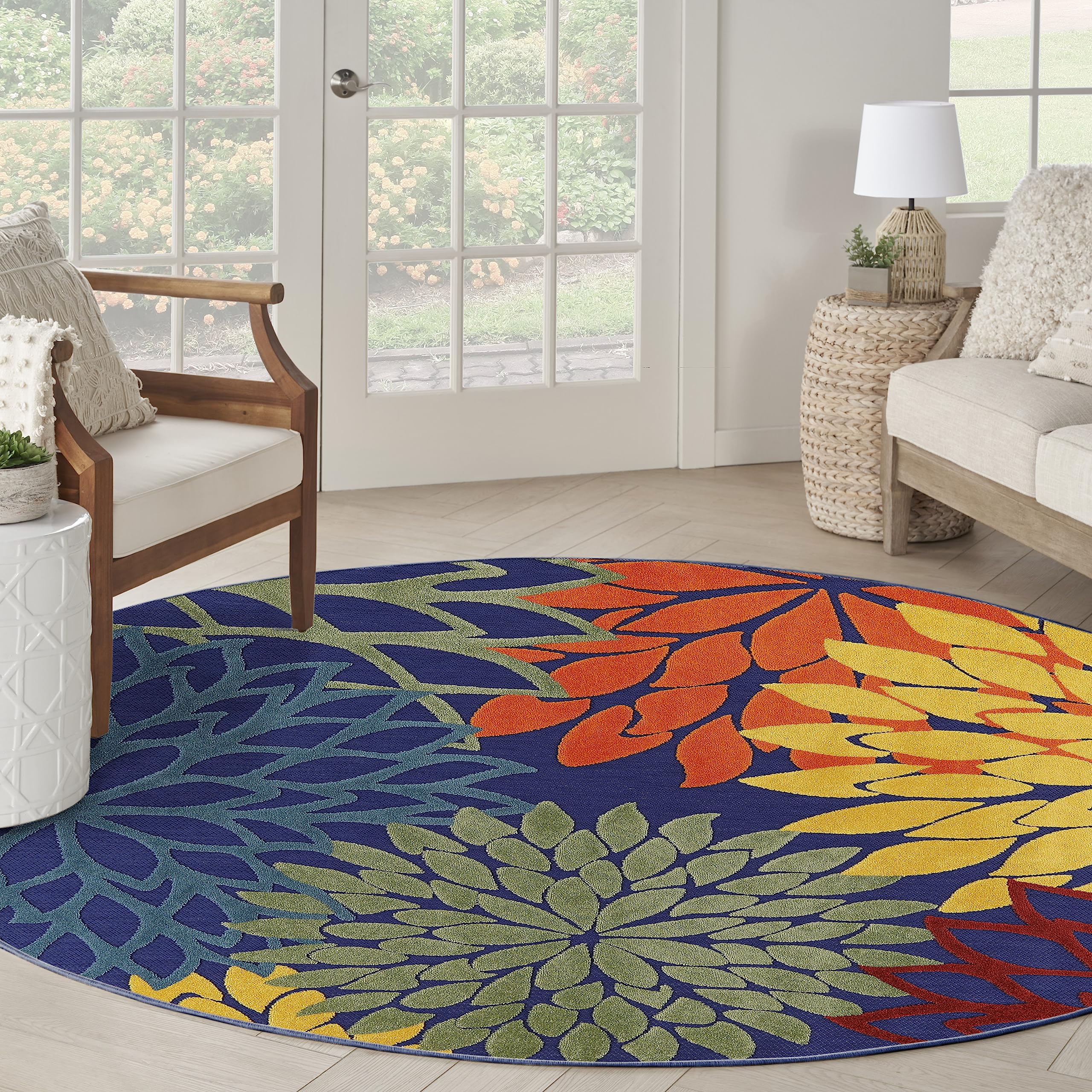 Nourison Home Washables 94x94 Outdoor Polypropylene Fabric Rug in Blue/Multi-Color Image