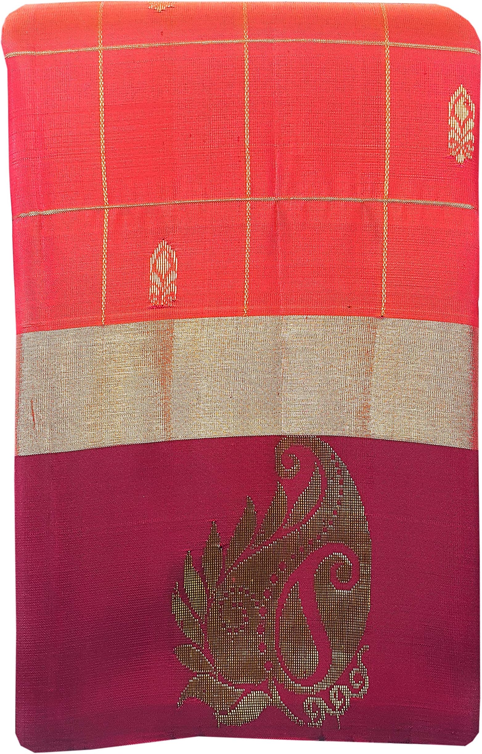 SARAVANABAVA SILKS Kanchipuram Pure Pattu Sarees Half & Half -(SRBS000P195-4 - Pink red - 5.2mts)