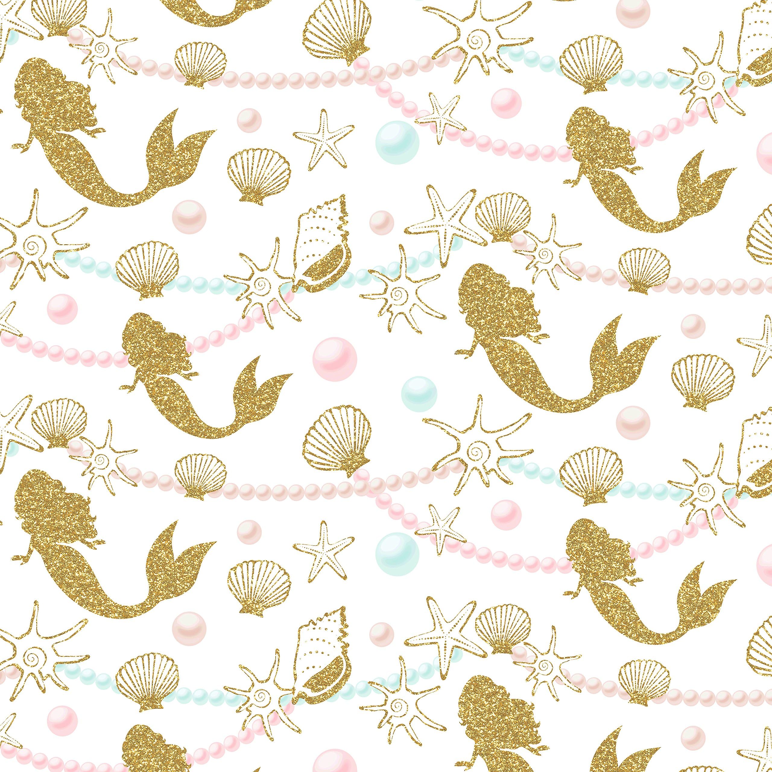 Gold Glitter Mermaid Printed Canvas Fabric Sheet x 1 for Hair Bow Making templates and Other Crafts (pic 9)