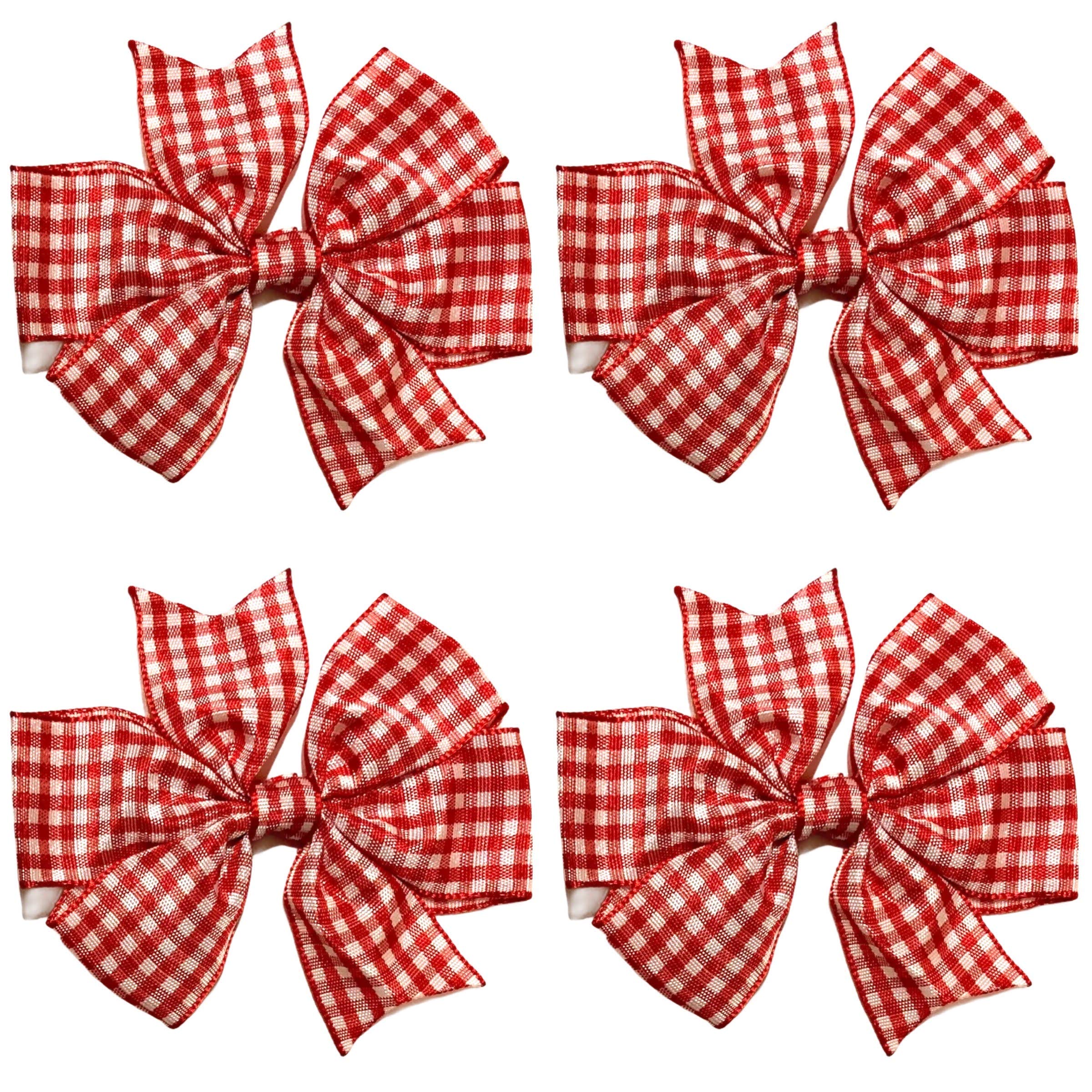 Red School Gingham Cross Hatch Hair Bows Clips Slides Grips 3" inch Solid Vibrant Colours Hairbows - 4 Pack — image 1