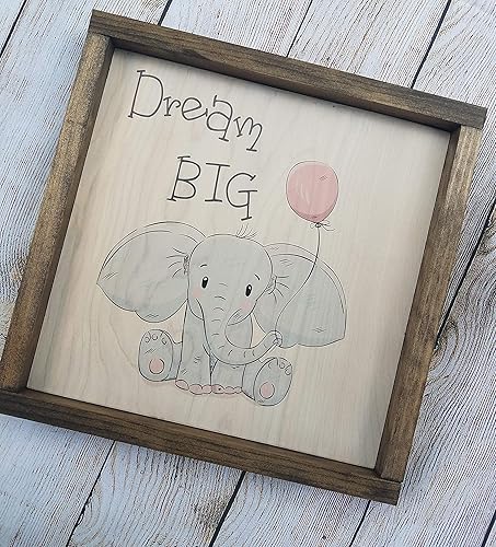 Amazon Com Framed Wood Elephant Nursery Wall Art Dream Big Wood Elephant Sign Baby Shower Gift Handmade