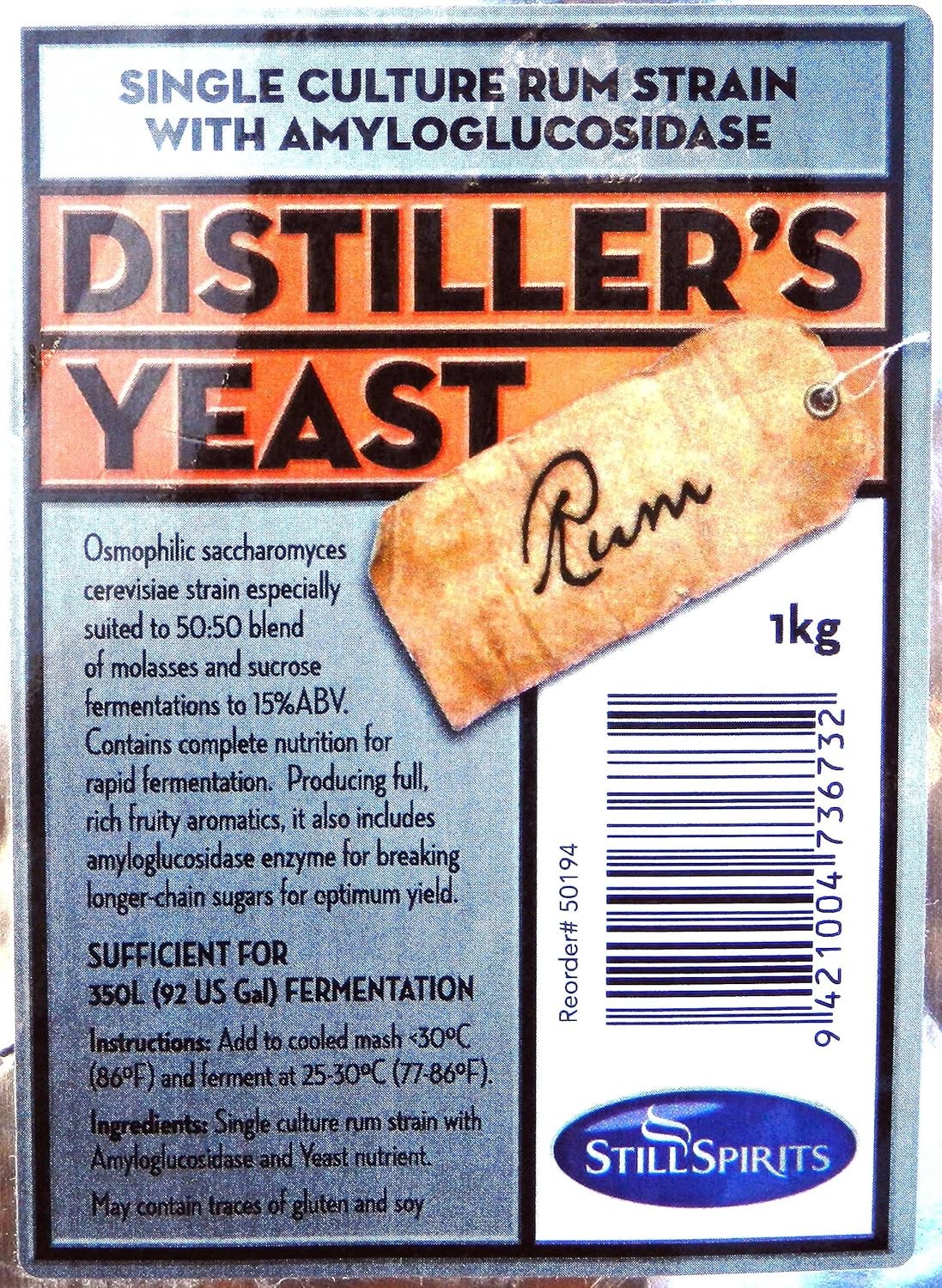 STILL SPIRITS RUM DISTILLER'S YEAST 1 Kilogram Makes 92