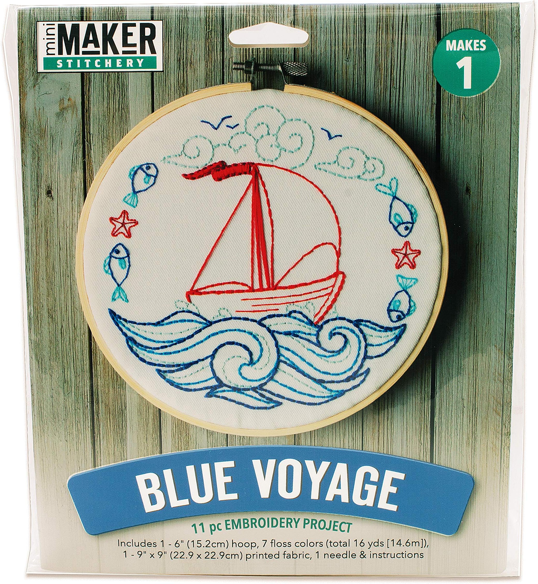 Leisure Arts Mini Maker Embroidery Kit, Blue