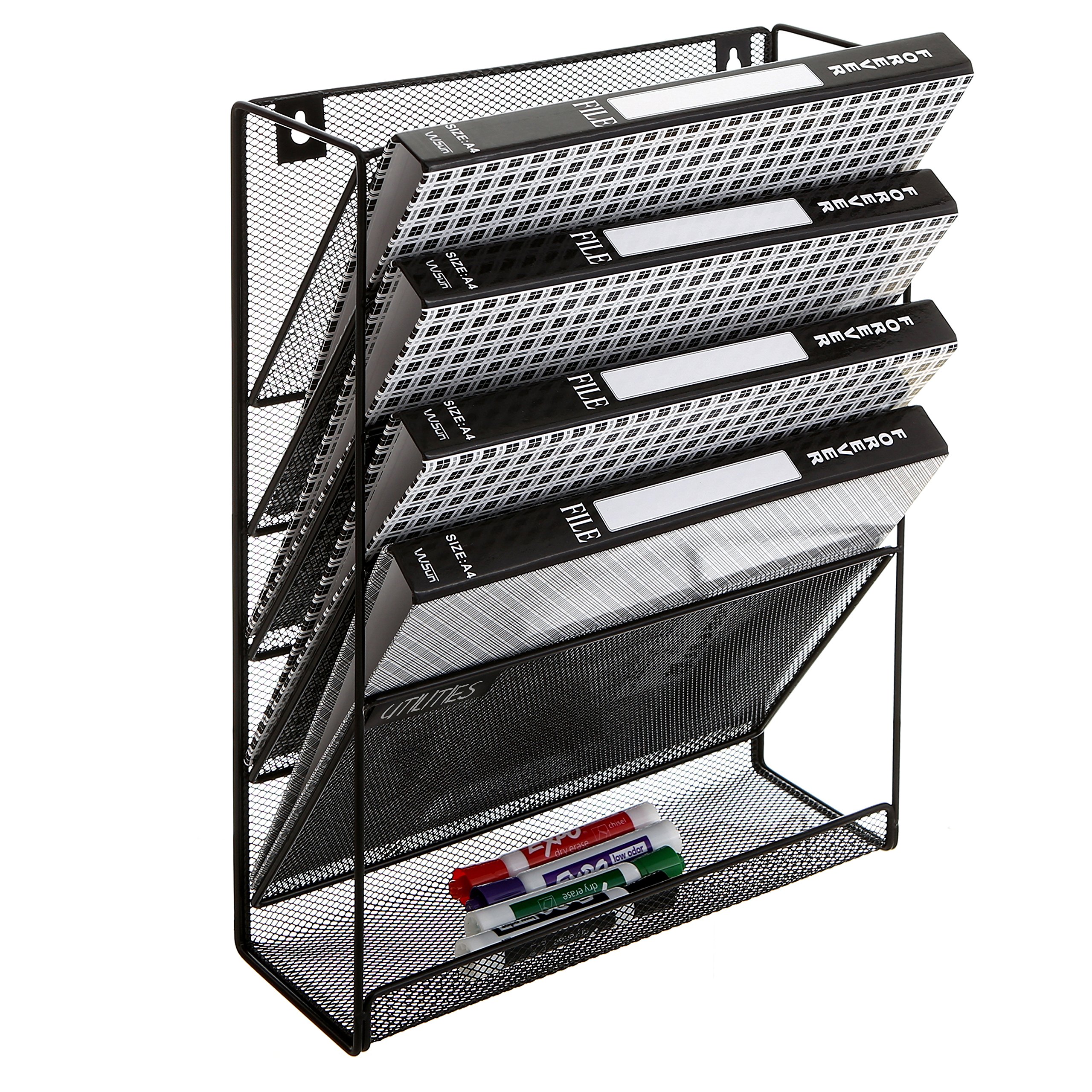 MyGift WallMounted Black Metal 6Slot Magazine Rack/Document Organizer