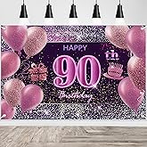 90th Birthday Decorations for Girls IMISI Happy Birthday Banner Pink Decorations for A Party Birthday Backdrop for Women