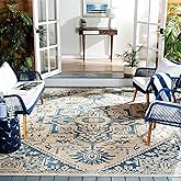 SAFAVIEH Washable Rug Outdoor Beach House Collection - 8' x 10', Blue & Cream, Non-Shedding & Easy to Clean, Ideal for Patio,