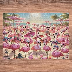 Ambesonne Flamingo Jigsaw Puzzle, Summer Beach with
