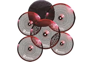 Resanito Low Volume Cymbal Pack Mute Cymbal Set, 14"hi-hat+16"crash+18"crash+20"ride (5 pieces) with FREE Cymbal Bag, Red