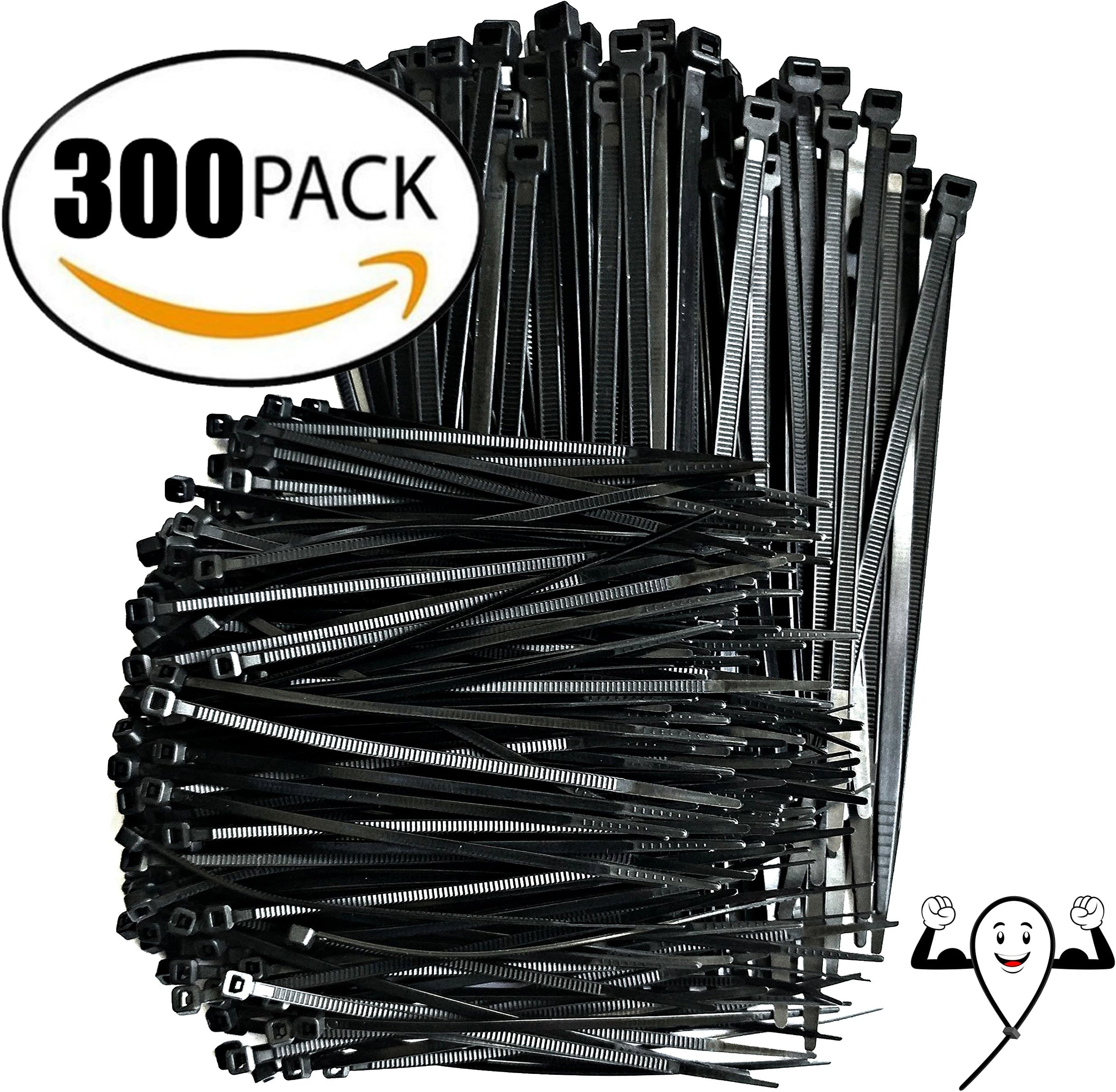 Zip ties by Strong Ties 150 4 inch 18lbs Tensile Strength and 150 6 inch 50lbs tensile strength. 300 Pack Mega Bundle of Cable Wire Ties for Indoor and Outdoor Use. UV Resistant!