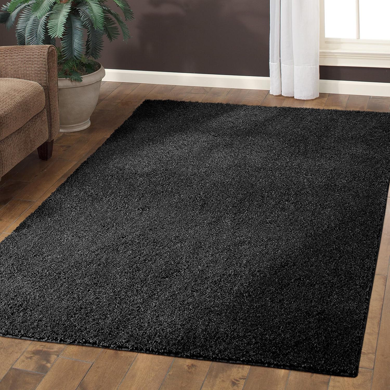 Area Rugs, Maples Rugs [Made in USA][Catriona] 7' x 10' Non Slip Padded Large Rug for Living Room, Bedroom, and Dining Room - Rich Black