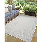 RUGGERRUGS Diana Textured Foldable Indoor Outdoor Rug, 8x10, Weather Resistant, Easy Clean, UV Resistant, Modern Bordered Pat