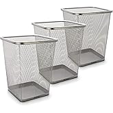 Brookstone BKH1461, [3 Pack] Metallic Mesh Wastebasket for Office & Home, Open Top, Under Desk Trash Can, Lightweight & Sturd