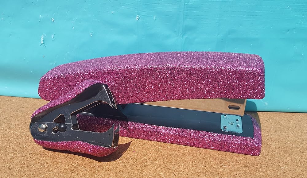 Pink Extra Fine Glitter Desk Stapler and Stapler Remover