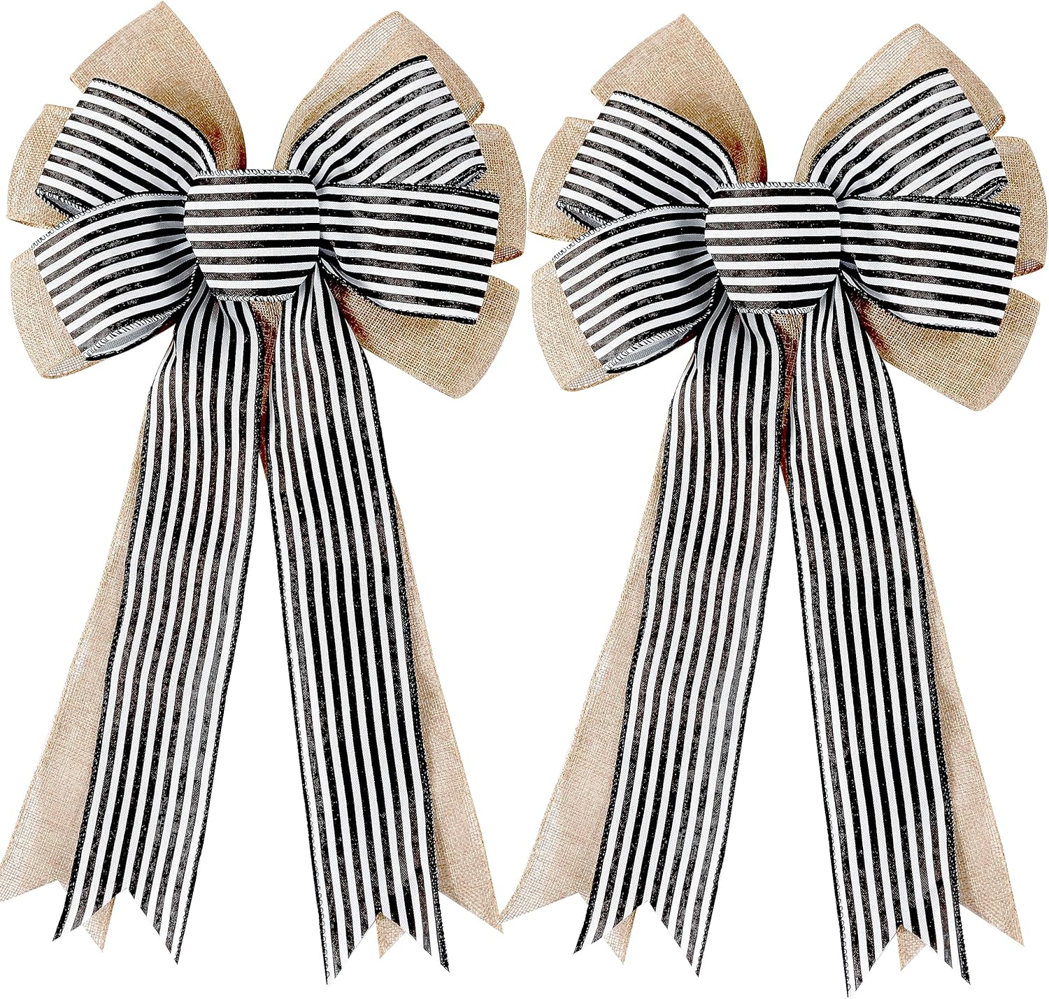 Bows & Ribbons - 2 Pack Black White Stripe Burlap Fall Bows for Wreaths Decorations,Rustic Farmhouse Crafts Bow Wrapping Tree Topper Wedding Holiday Birthday Party Wall Home Front Door