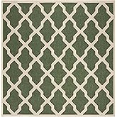 SAFAVIEH Washable Rug Outdoor Beach House Collection - 6'7" Square, Green & Cream, Non-Shedding & Easy to Clean, Ideal for Pa