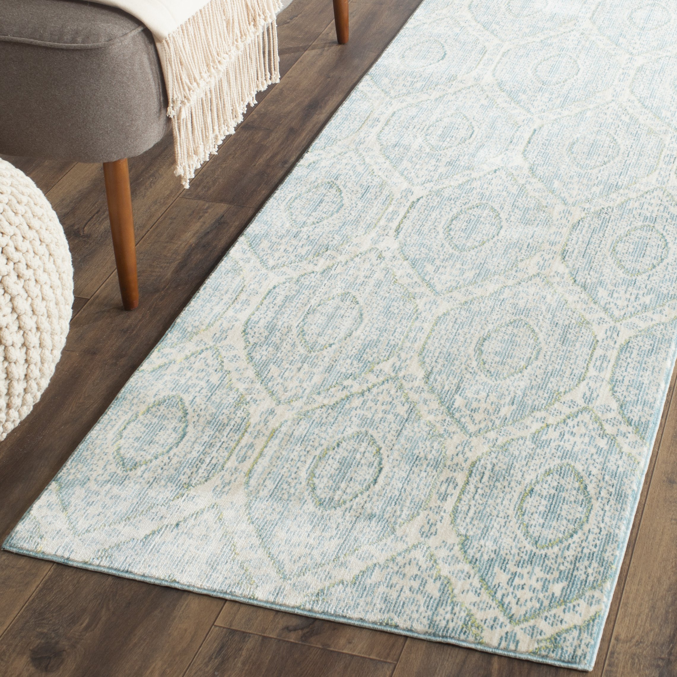 Safavieh Craft Art-Inspired Indoor Woven Runner Area Rug, Valencia Collection, VAL206, in Alpine Blue / Cream, 69 X 244 cm for Living Room, Bedroom or Any Indoor Space
