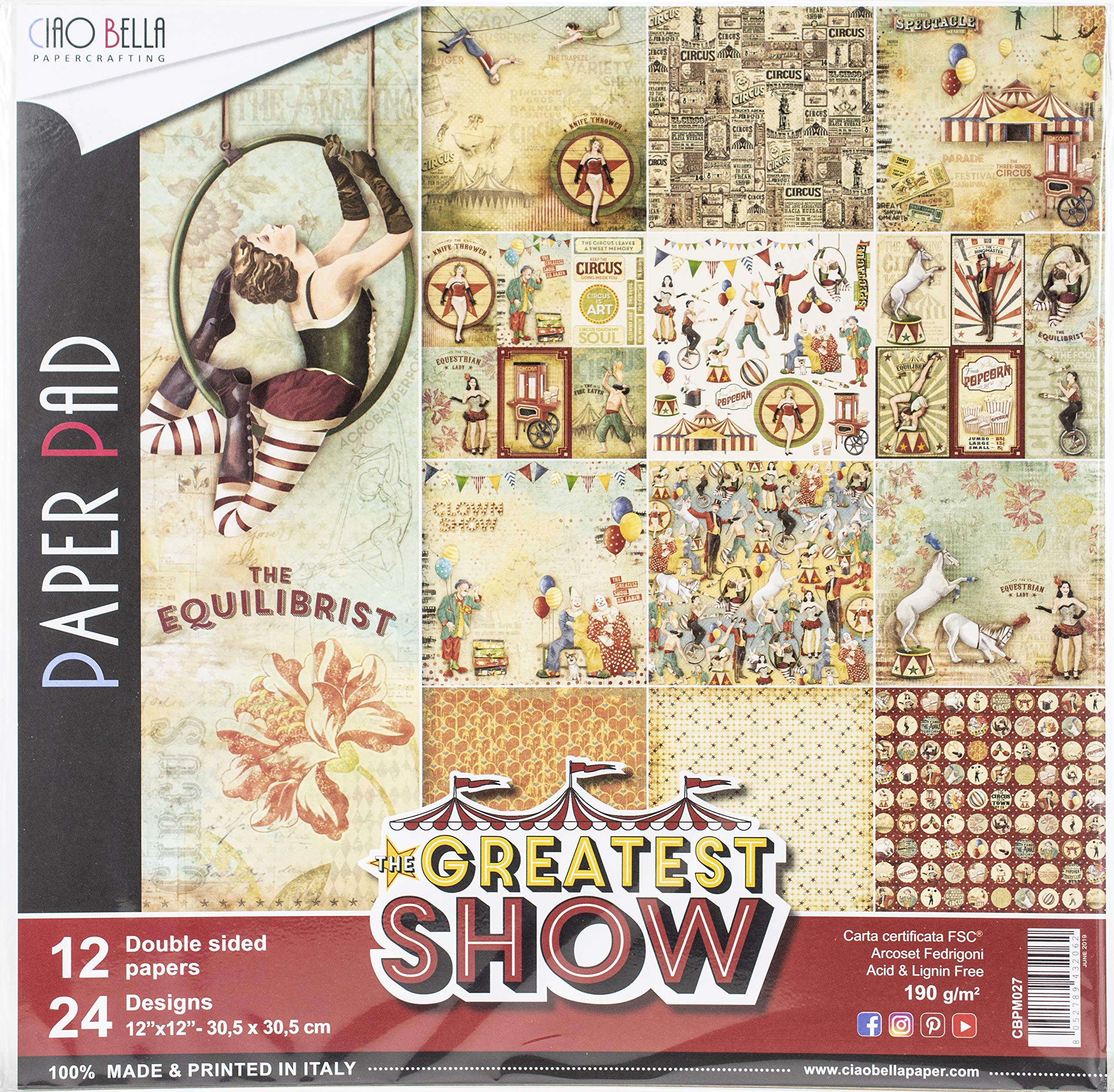CIAO BELLA PAPER PPR PC 12X12 12PK, Greatest Show, 12 Designs/2 Each, One Size