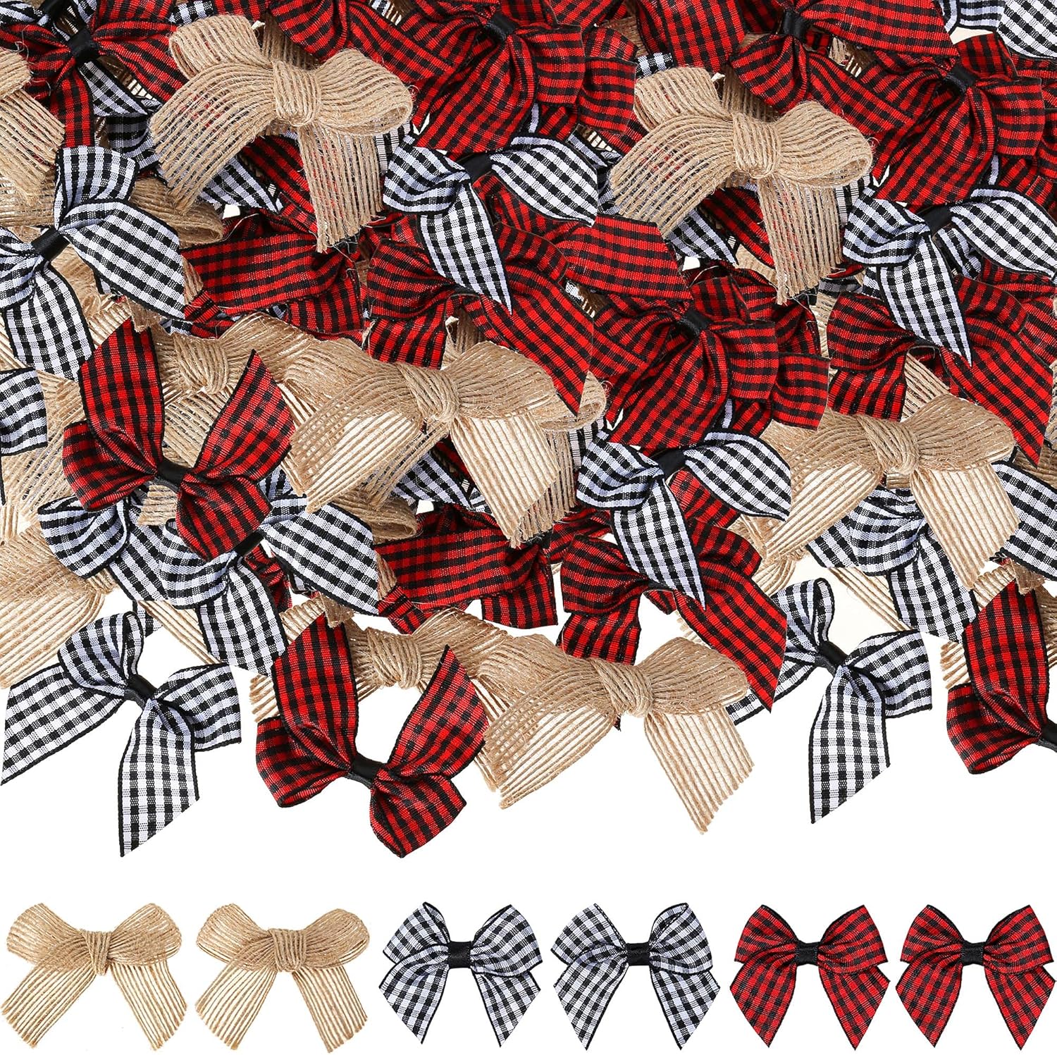 Bows & Ribbons - 30 pcs Christmas Mini Plaid Bows Buffalo Checkered Bow for Farmhouse Home Decoration Bows for Christmas Tree Crafts Home Decoration(Multiple Colors)