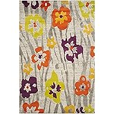 SAFAVIEH Porcello Collection Area Rug - 5'2" x 7'6", Light Grey & Purple, Floral Design, Non-Shedding & Easy Care, Ideal for 