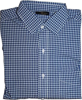 blue and white plaid dress shirt
