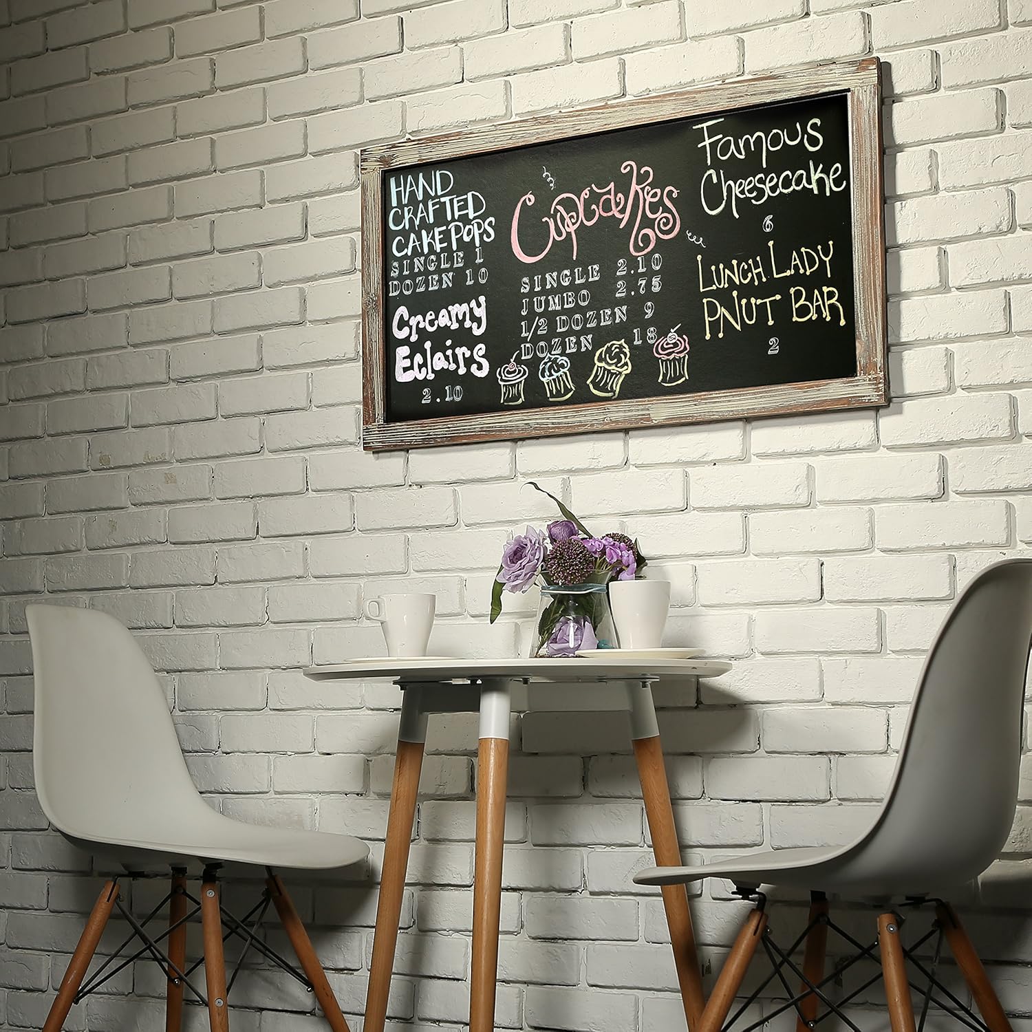 MyGift 35-Inch Wall-Mounted Chalkboard, Vertical/Horizontal Hanging Torched Wood Frame Message Board : Office Products