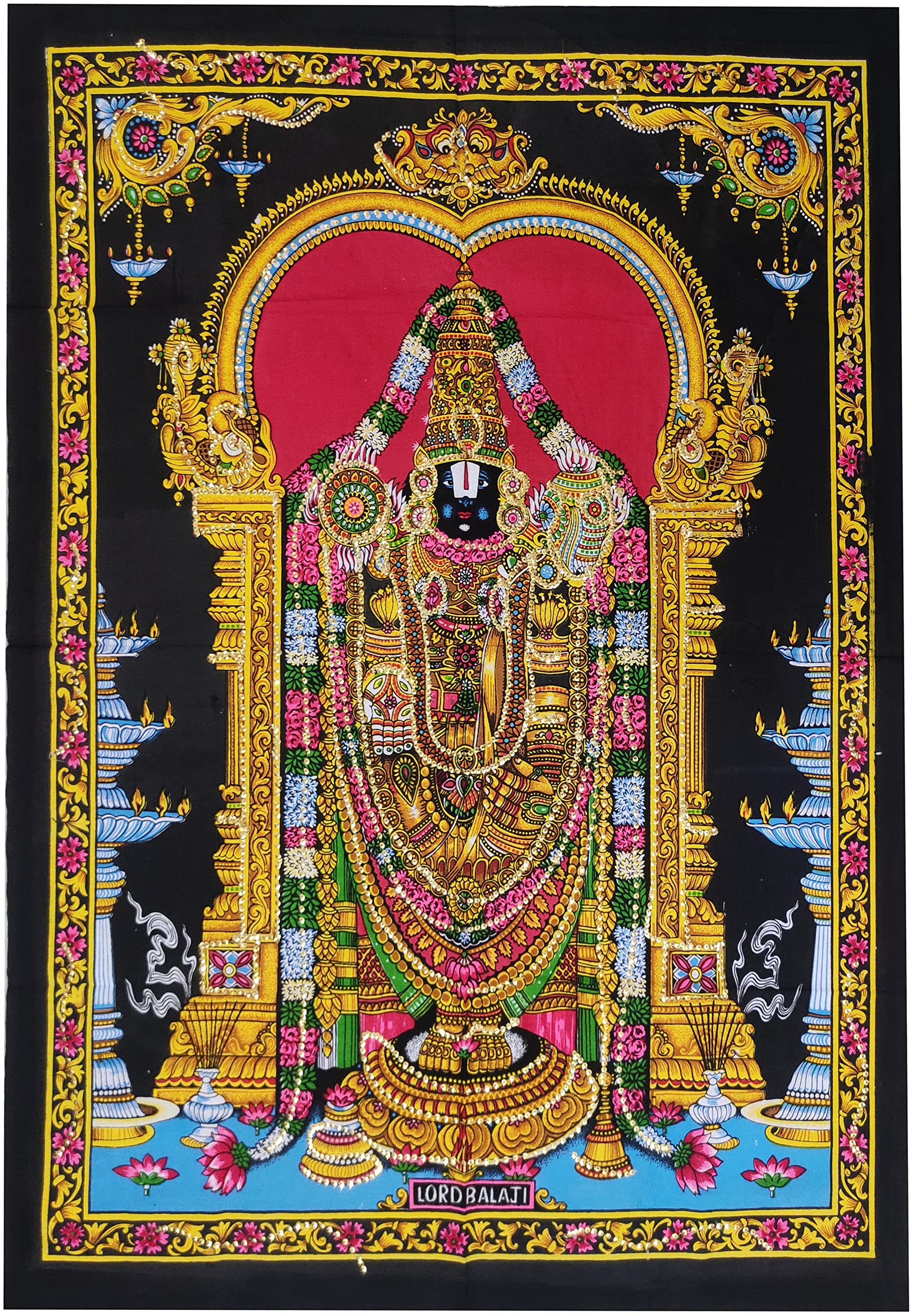 Purpledip Cotton Wall Poster Tirupathi Balaji: Spiritual Hanging Unframed Sheet, Multicolor (20090)