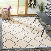 SAFAVIEH Washable Rug Outdoor Linden Collection - 8' x 10', Cream & Blue, Non-Shedding & Easy to Clean, Ideal for Patio, Back