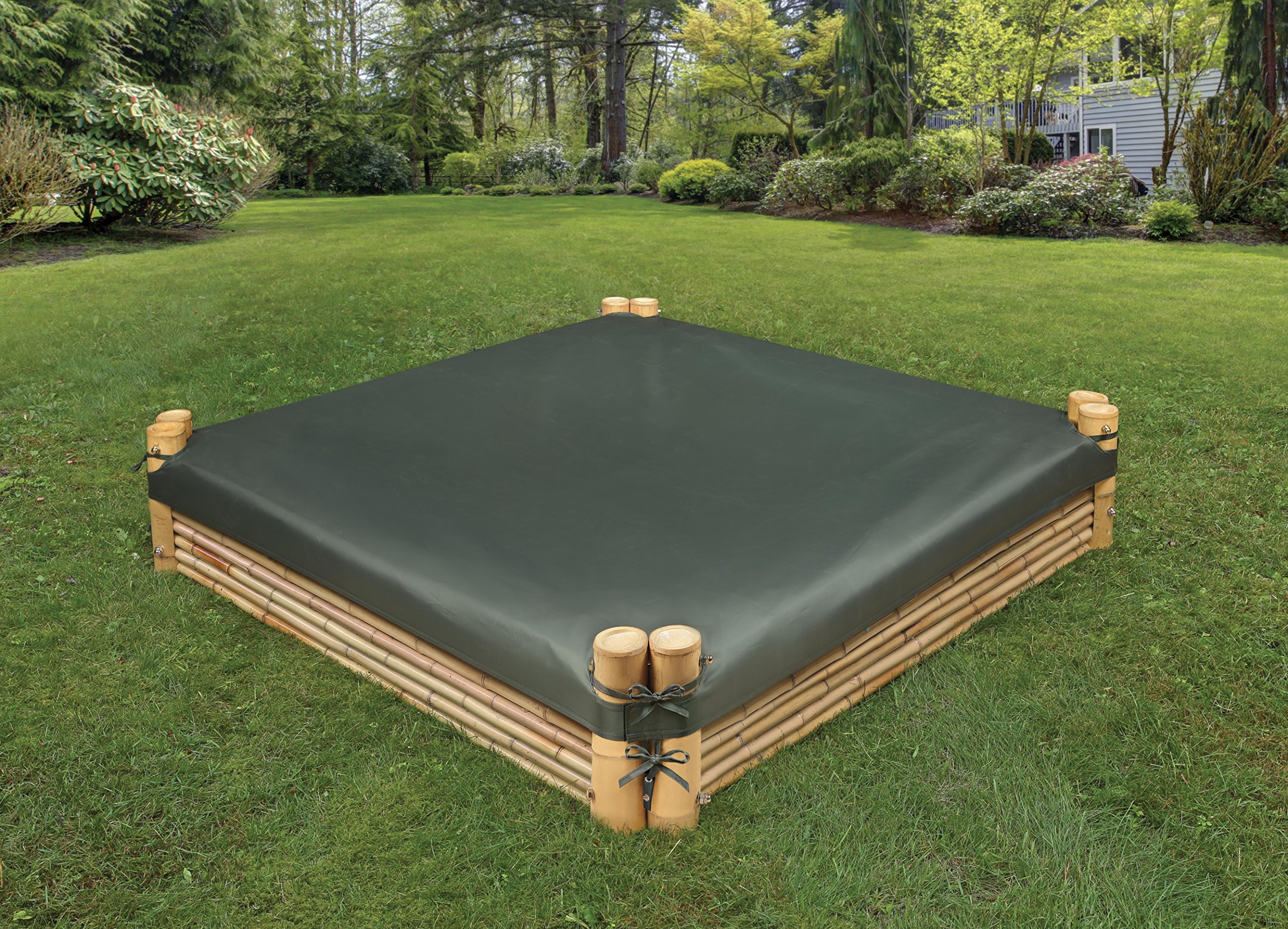 Badger Basket Bamboo Beach Sandbox with Liner and Cover, Natural/Green