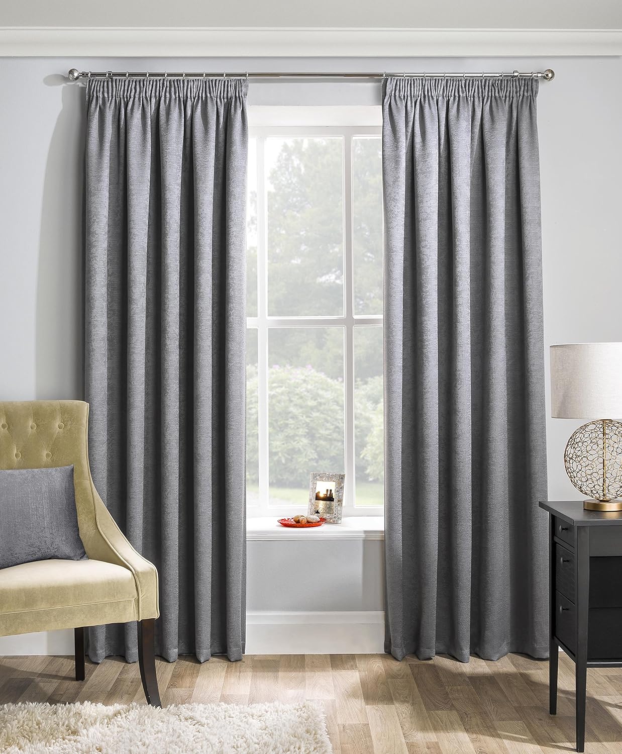 Grey Textured Thermal Blockout Pencil Pleat Tape Top Curtains 46
