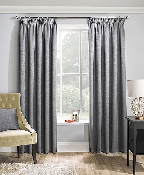 Grey Textured Thermal Blockout Pencil Pleat Tape Top Curtains 46