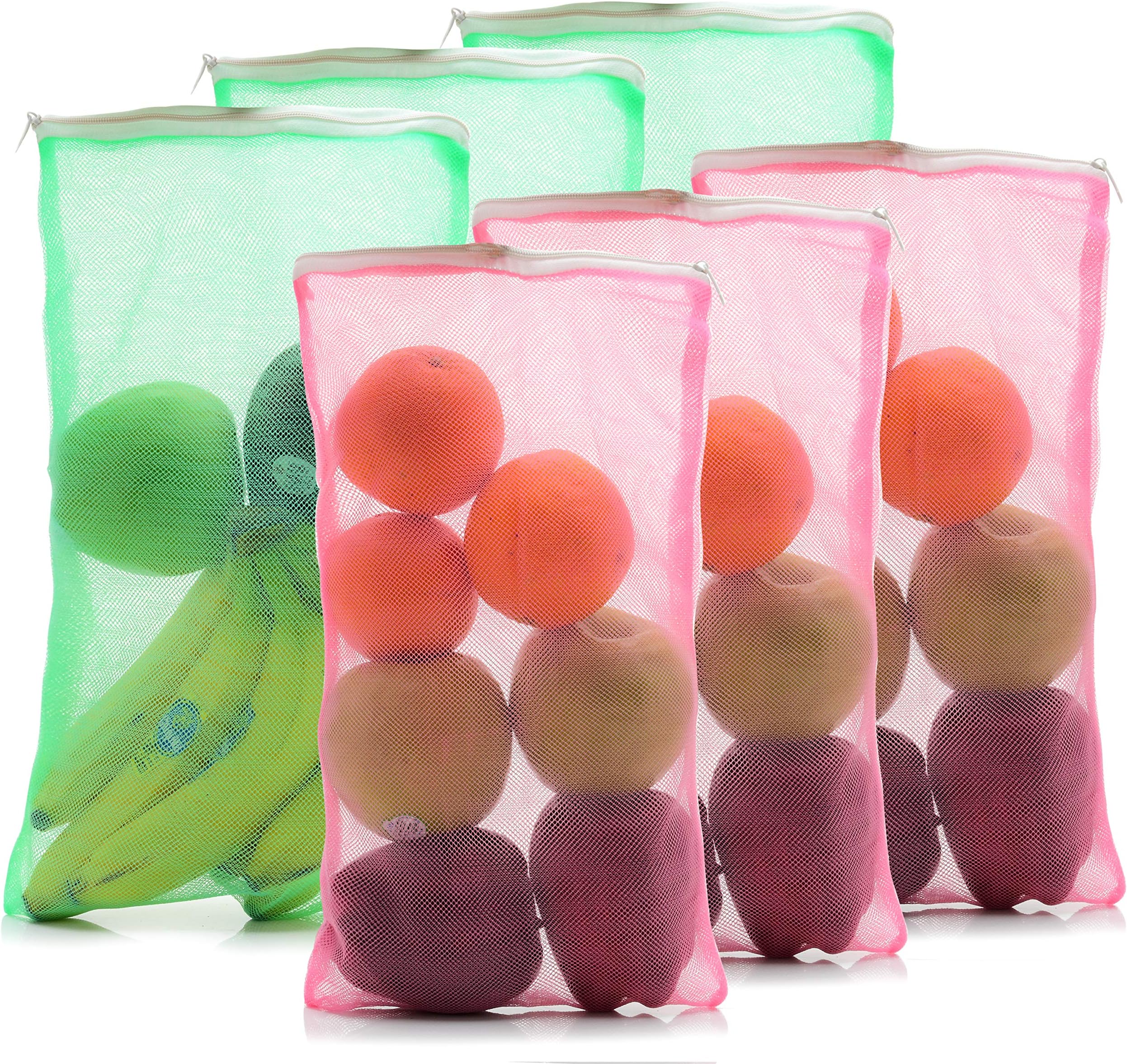 MYCART : Premium double layered Reusable produce bags/mesh bag, storage bags for Fridge/Refrigerator With Zipper | Set of 6 (Reusable and washable)(Assorted)