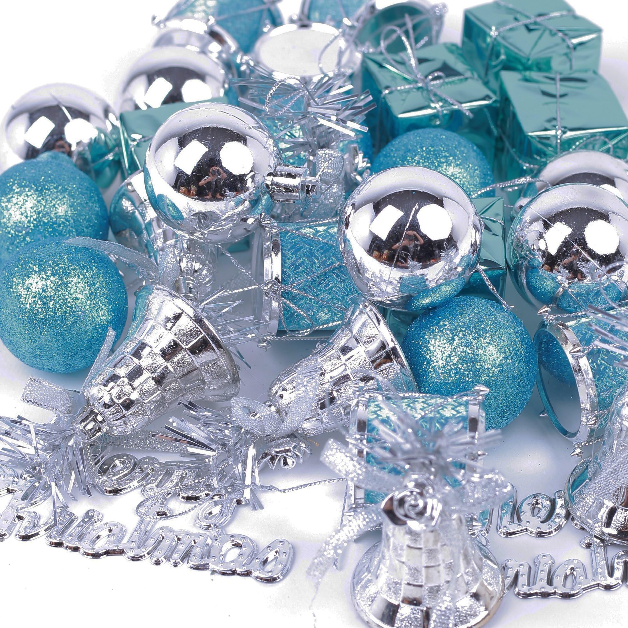 Fengding 32-Pack Christmas Tree Assorted Decorations, Shatterproof Pendant Ornament Set-Seasonal Bauble for Xmas and Party, Color Silver and Blue