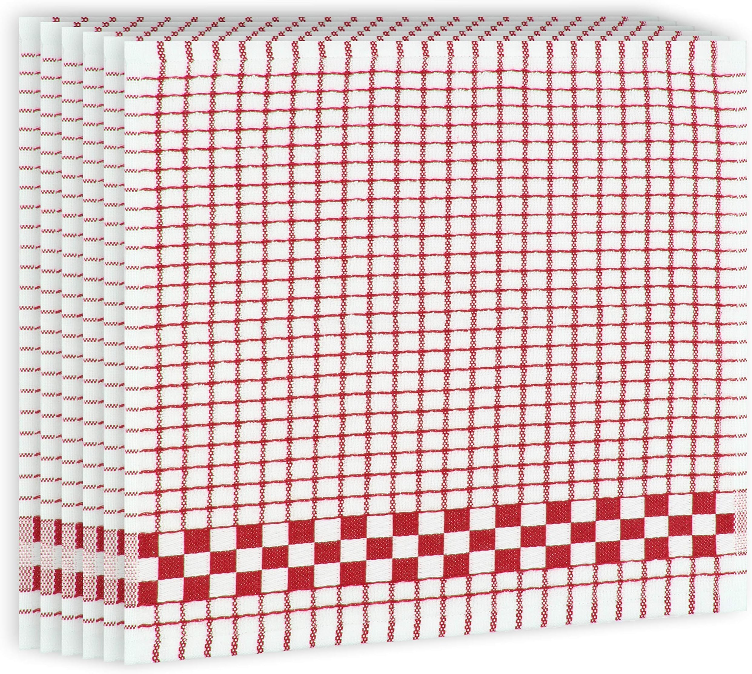 FecidoClassic Kitchen Dish Cloths with Hanging Loop (12 x 12 Inches) - Set of 6, Red