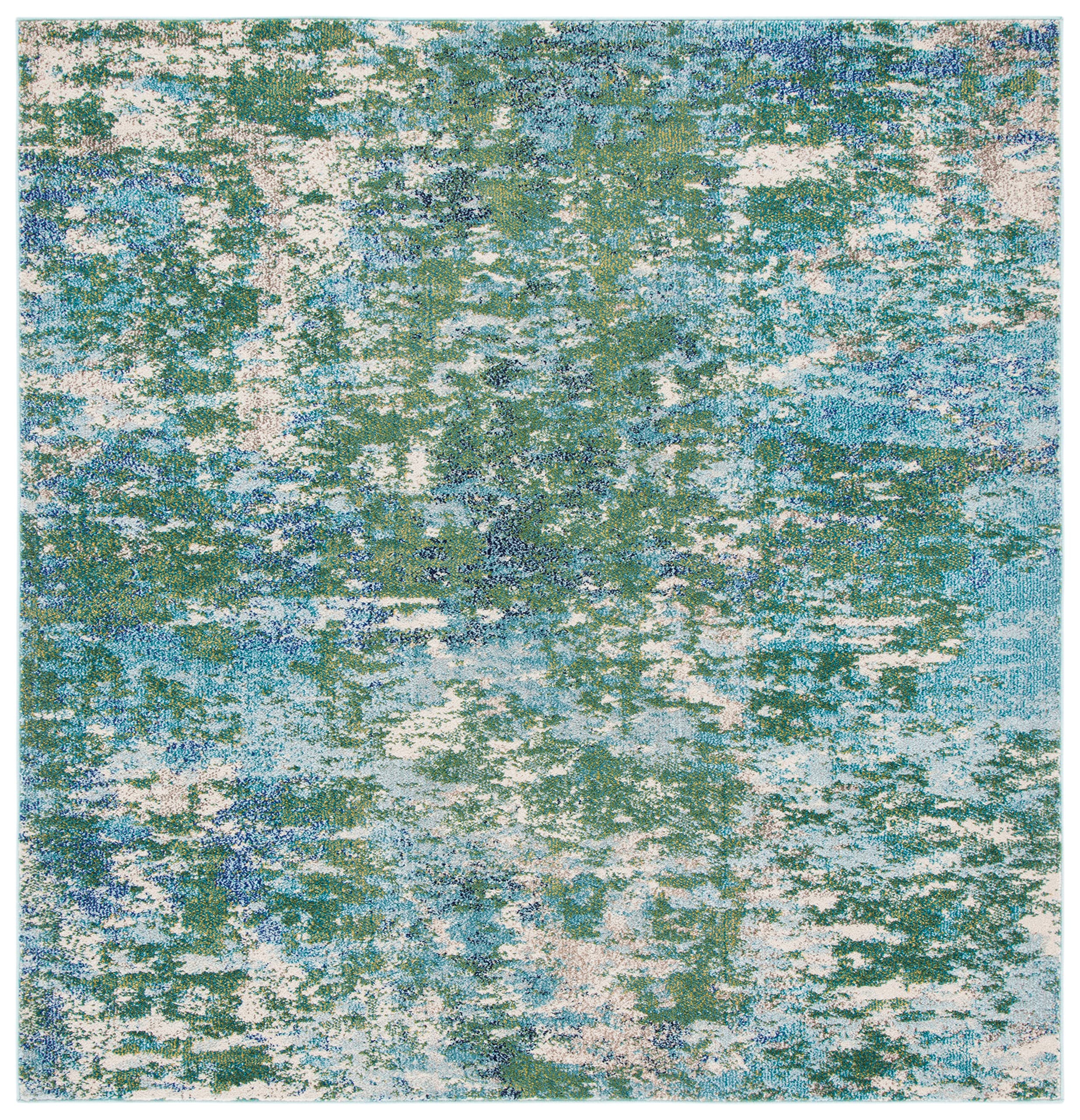 SAFAVIEH Madison Collection Area Rug - 5' Square, Green & Turquoise, Non-Shedding & Easy to Clean, Ideal for Living Room, Bedroom, Dining Space (MAD471Y) Image