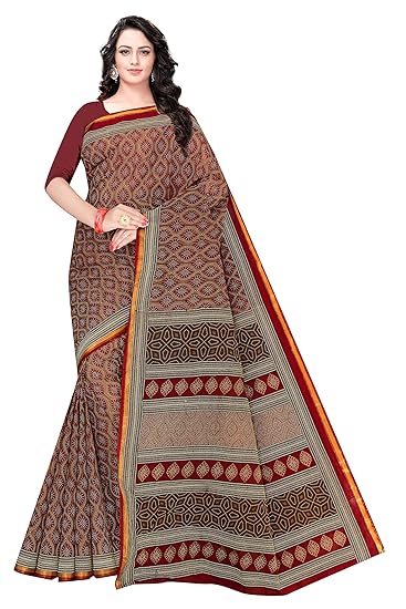 Womens Pure Cotton Saree Without Blouse Piece (1360_ZARI_BROWN)