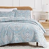 Southshore Fine Living, Inc. Oversized Quilt, King Size Bedding Set, Paisley Lightweight Bedspread Cal/King Quilt Coverlet & 2 Matching Quilted Pillow Shams, Pure Melody Aqua