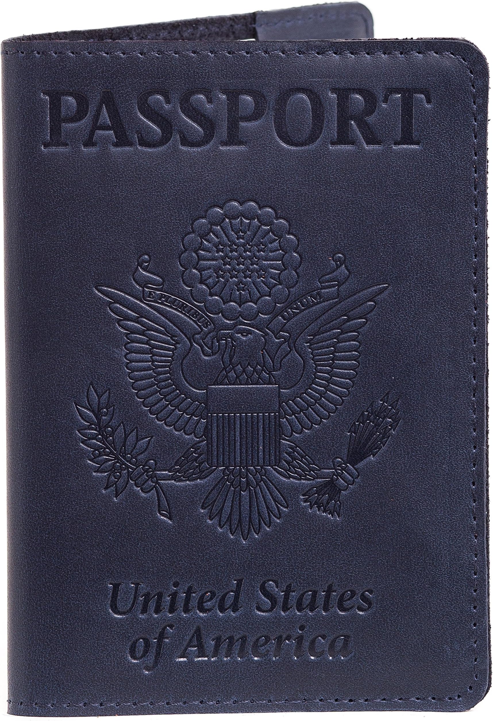 Leather Passport Cover - Passport Holder - Passport Case for Men & Women (Blue)