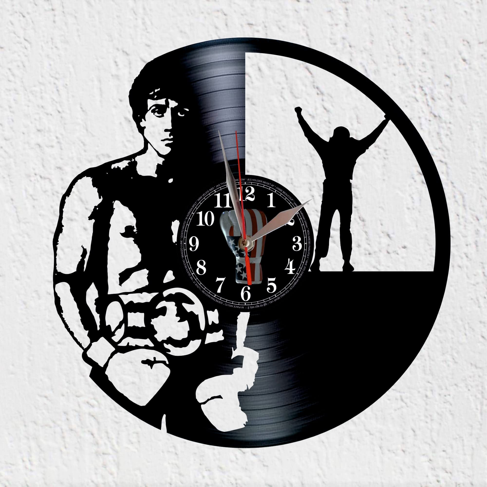 VINY WOODY ItaloAmerican Boxer Large Clock Action Drama Love History Wall Decor Vinyl Disc Clock